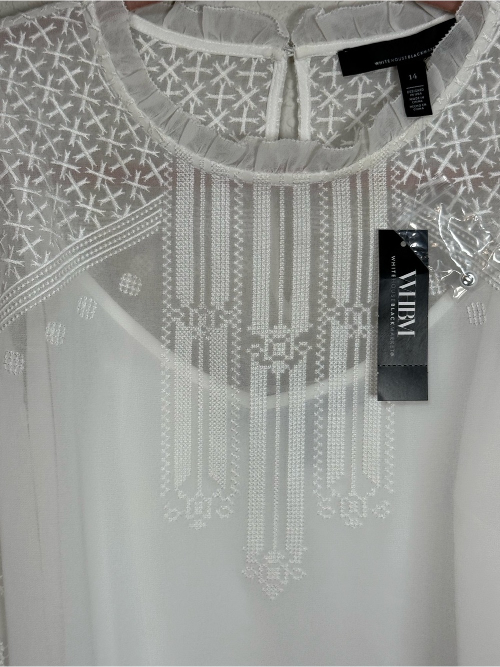 White House Black Market White Embroidered Lace-Panel Blouse - Picture 4 of 7